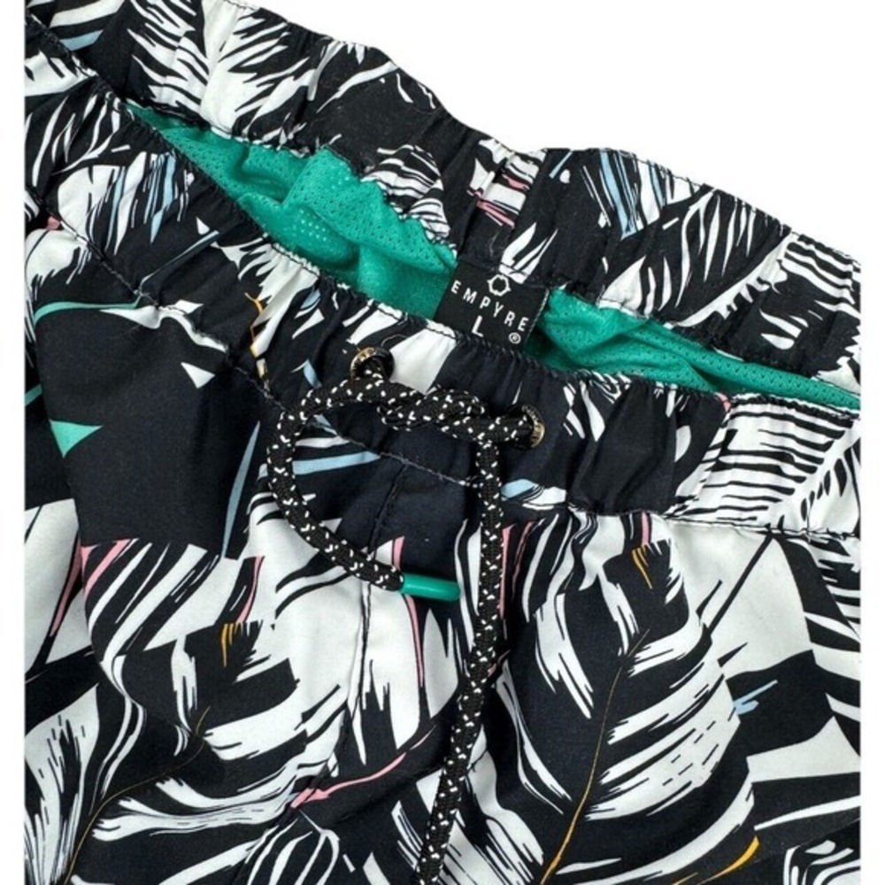 Empyre Men's L Large Ollie Swim Trunks Tropical Surf Lined Black‎ & White